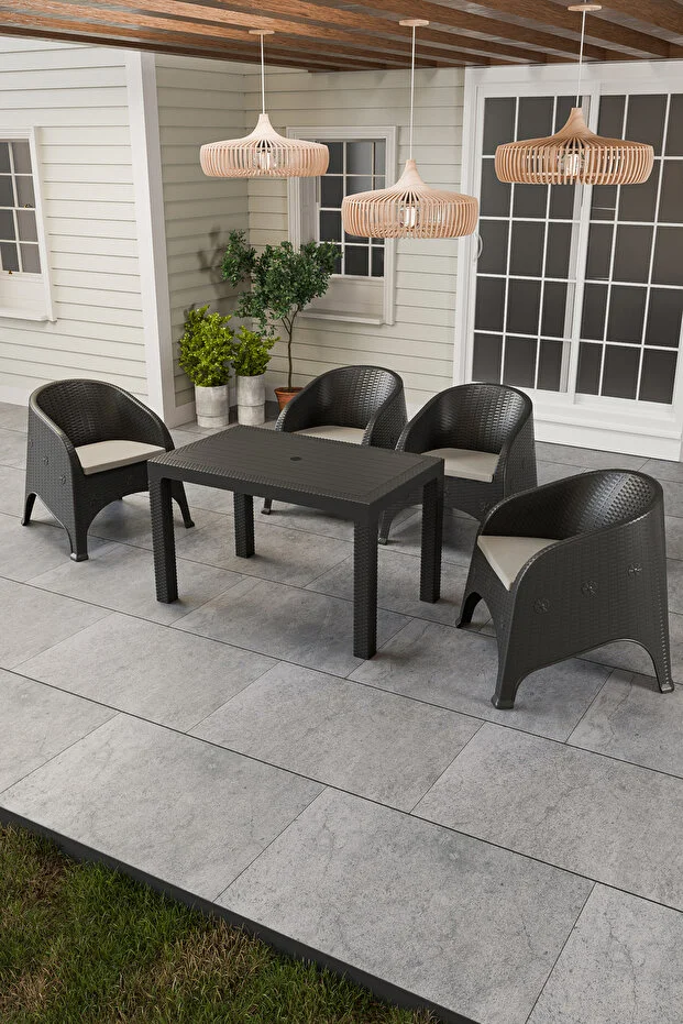 Olivia 4 Kişilik Minderli Raddan Oturma Grubu 70x120 Yüksek Sehpalı Balkon Teras Bahçe Takımı